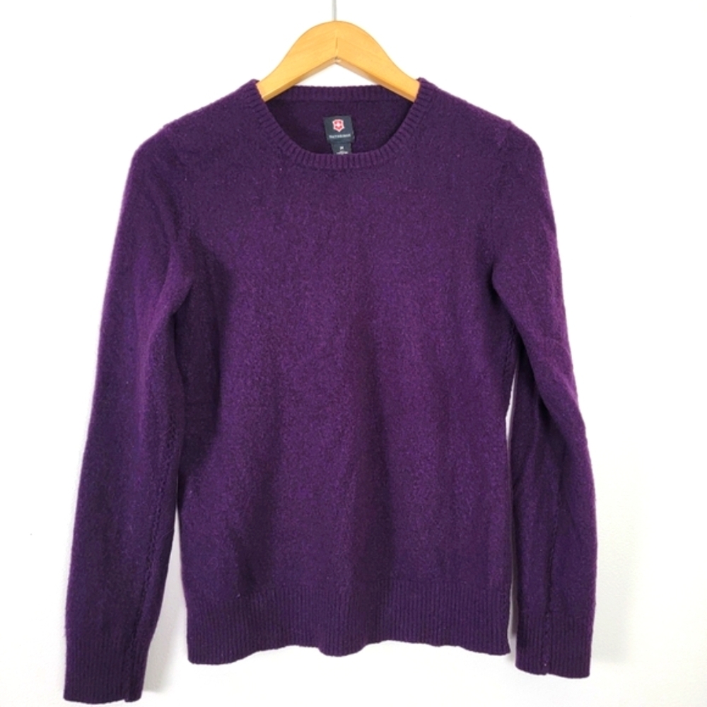 Victorinox Purple Crew Neck Sweater Casmere Lace Stitch Details Luxury M Luxury